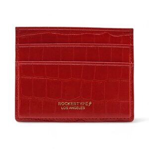 ROCKERTYPE Luxury Cardholder Wallet Crocodile Embossed Italian Leather Red